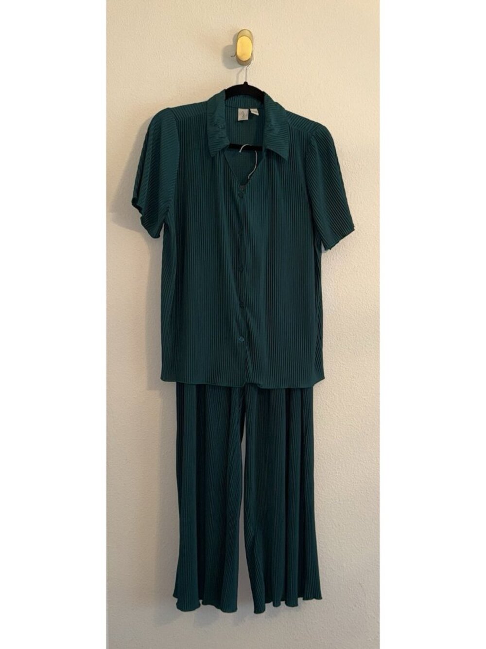Joie Two Piece Pleated Rib Pjs Pajamas Loungewear Set Womens L Large Green - Picture 1 of 4